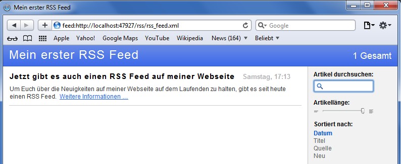 Screenshot RSS Feed